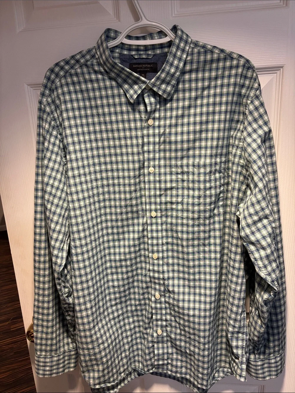 Banana Republic Blue and White Plaid Button-Down Shirt